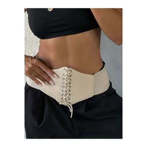 Ceinture Corset Élastique pour Femme avec Détail Lacets, Ceinture de Veste, Ceinture de Robe, Ceinture de Chemise - BEIGE - Product Image 1