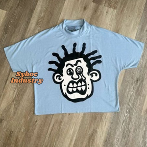 Camiseta de punto estampada de algodón puro para hombre, camiseta recortada de gran tamaño personalizada de 280 GSM para niños - Product Image 4