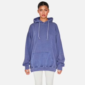 เสื้อฮู้ดโอเวอร์ไซส์สำหรับผู้หญิงพิมพ์ลายพัฟโลโก้แบบกำหนดเองบนปกเสื้อมีฮู้ดด้านหน้าดีไซน์ซับในสำหรับฤดูหนาว - Product Image 2