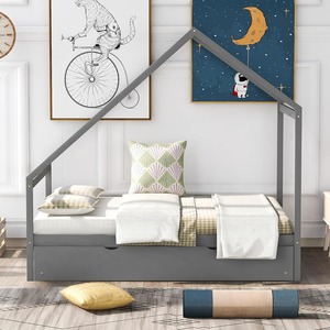 Marco de casa para dormir de madera natural para niños diseños modernos suelo de madera cama para niños con cajón de almacenamiento - Product Image 6