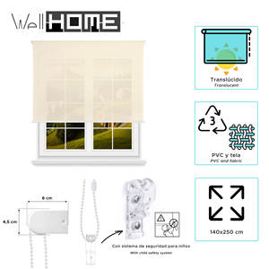 Well Home Plain Translucent Roller <b>Blind</b> - Beige, 140 x 250cm (width x length)/Fabric size 137 x 245cm - Product Image 2