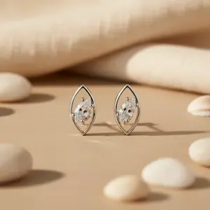 Women's 925 Silver <b>Fine</b> <b>Stud</b> <b>Earrings</b> with White Stone Jewelry Gift - Product Image 2