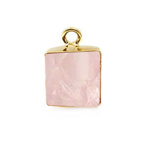 Vente en gros 925 Sterling Silver Tiny Charm Collier Pendentif Or Vermeil Forme Carrée Lunette Rugueux Rose Quartz Pierre Ethnique - Product Image 1