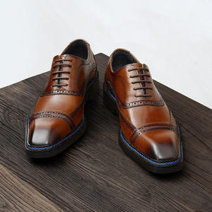 Chaussures en cuir avec empiècements élastiques et talon résistant à l'usure, chaussures à lacets pour hommes, chaussures habillées - Product Image 3