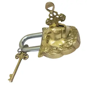黄铜狮子形锁挂锁仿古设计手工收藏装饰露西展览门扇Lock-1PC