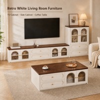 Ensemble de meubles de salon écologiques en crème, comprenant un meuble TV, une table basse et un meuble d'appoint sur pied, pour usage scolaire et hospitalier