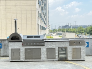 Isla de barbacoa con marco personalizado con cara de piedra estética muy apreciada, cocina al aire libre de moda para asar y cenar al aire libre - Product Image 2