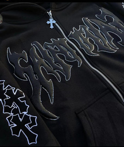 Conjunto Deportivo para Hombre, Pantalones Deportivos Acampanados y Sudadera con Capucha, Chándal Unisex, Estampado Puff, Sudadera con Capucha con Cierre y Pedrería, Conjunto de Pantalones Deportivos Acampanados - Product Image 2