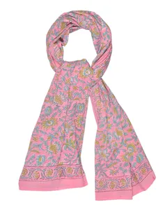 Hand block printed Beautiful Light Pink Floral design Fashionable ladies cotton pink color scarf