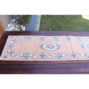 Tapis turc, tapis vintage 2,2x11,2 pieds, tapis persan en laine rose et bleu - Product Image 5