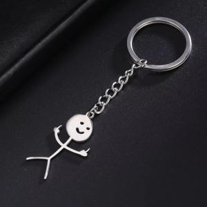 Porte-clés Stickman Hip Hop Middle Finger en acier inoxydable pour hommes et femmes-Pendentif en argent pour sac Cadeaux de voiture - Product Image 2