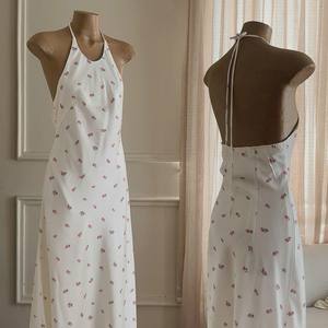 Vestido Maxi de Verano para Mujer, Diseño Floral Blanco, Cuello Halter, Espalda Descubierta, Cintura Ajustada, OEM ODM - Product Image 3