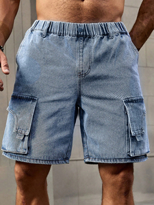 Young Trend men's shorts Blue Straight Leg Jeans Belted Special Bag Cover Design with Mid Waist Free Summer <b>Fashion</b> Loose Legs - Product Image 2