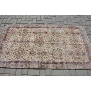 3.5x6.46 ft Rug, Turkish Vintage Rug, <b>Brown</b> Beige Animal Print <b>Wool</b> Rug - Product Image 3