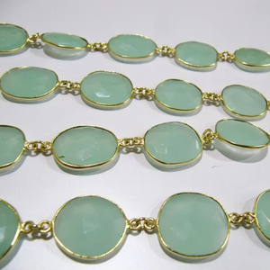 Alta calidad hecha a mano 15x20mm Aqua Calcedonia Nugget Briolette conector cadena desigual forma libre Material de latón vendido por pie - Product Image 1