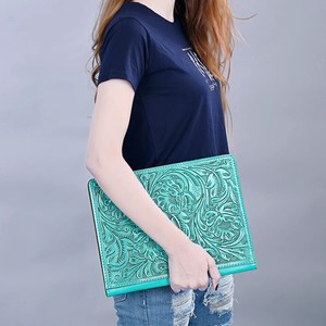 Western Tooled Leather Folder Binding <b>Paper</b> Organizer Portfolio A4 Customized Western Tooled Leather Document Portfolio <b>File</b> - Product Image 2