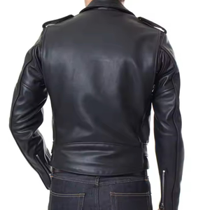 <b>Men's</b> Black <b>Biker</b> Slim Fit Stand Collar PU Leather Bomber <b>Jacket</b> Front Logo Waterproof & Windproof Premium Leather - Product Image 4
