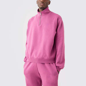 <b>Men's</b> Winter Breathable Solid <b>Pink</b> Drawstring <b>Hoodie</b> and Joggers 2 Piece Fleece Tracksuit Set for Casual Gym Running - Product Image 3