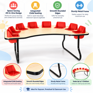 Montessori Holz-Fütterungs- und Aktivitätstisch für Kinder 8-Sitzer-Gruppenmöbel für Vorschule Kindertagesstätte Kindergarten Klassenzimmer Kinderkrippe - Product Image 2