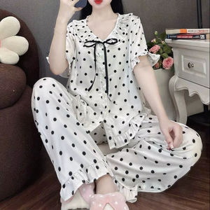 [COSTURA DE FÁBRICA] PW49 Pijamas de lujo para mujer de primavera 100% algodón gasa transpirable ayuda al usuario a sentirse cómodo para todos - Product Image 1