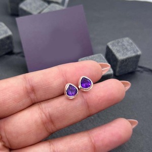 Pendientes de Plata de Ley con Gema de Amatista, Estilo Boho, Hechos a Mano, para Mujer, Regalo de Fiesta, Chapados en Platino - Product Image 2