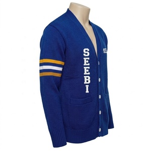 SEEBI SPORTS ผู้ค้าส่งใหม่ รับทำโลโก้ เสื้อคาร์ดิแกนไหมพรมถักลายเคเบิ้ลสีน้ำเงินรอยัลทรงโอเวอร์ไซส์ แบรนด์ Z Phi B Sorority แบบกระดุมสองแถว สไตล์วินเทจสำหรับผู้หญิง - Product Image 3