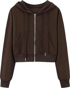 Wholesale Custom Women's Cotton Terry <b>Long</b> <b>Sleeve</b> Zip up <b>Cropped</b> Turtleneck Hoodies Breathable and Anti-Wrinkle with Front Logo - Product Image 3