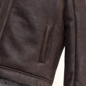 Chaqueta de piel de oveja de bombardero de Aviador marrón para hombre, cinturón de cintura, prendas de vestir exteriores de cuero Premium personalizadas para invierno - Product Image 3