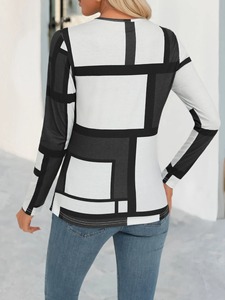 Camiseta de Manga Larga con Cuello en V para Mujer, Estampado Geométrico, Informal, Transpirable - Product Image 2