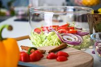 Bols à fruits à salade transparents de 25cm de diamètre, modernes et écologiques, grands bols à salade en verre borosilicaté transparent avec couvercles en bois