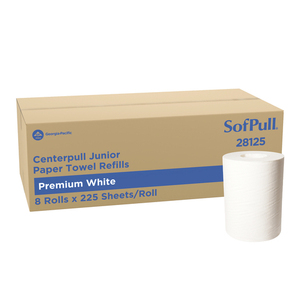 Recharges de distributeur de papier essuie-tout SofPull Junior Centerpull Premium, blanc, 225 feuilles/rouleau, 8 rouleaux/boîte (28125) - Product Image 1