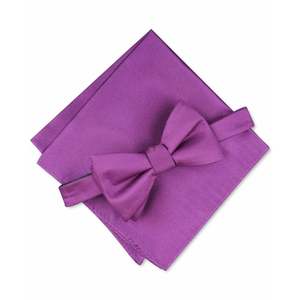 Alfani Men's Pre-Tied Bow <b>Tie</b> & Pocket Square Set Solid Textured Purple Regular Size Fashion & Casual Style Made of <b>Polyester</b> - Product Image 1