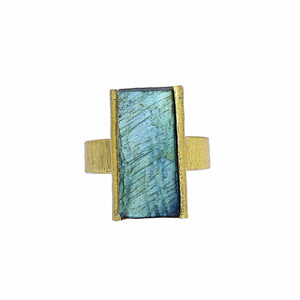 Adjustable Brass <b>Ring</b> 18K Gold Plated <b>Labradorite</b> Gemstone Casual Style Bezel Setting Stainless Steel Free Size - Product Image 2