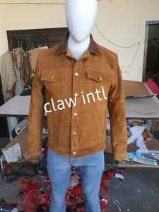 Veste en cuir de camionneur en daim chaud de haute qualité pour hommes saison d'hiver en peau de mouton marron-vente en gros d'usine - Product Image 3