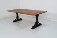 Ensemble de table à manger de style farmhouse en bois de manguier massif, design industriel, pieds en métal noir, plateau pliable, qualité supérieure, utilisation en entrepôt ou hôtel, 8 places