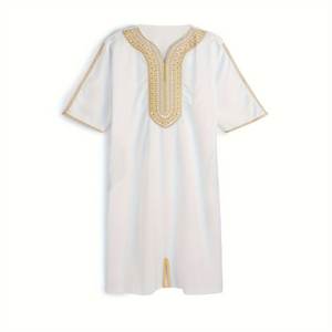 ثوب مغربي فاخر بأكمام قصيرة للرجال بتطريز رائع، ملابس العريس الإسلامية، فخم للمناسبات الاحتفالية في العيد والزفاف - Product Image 2