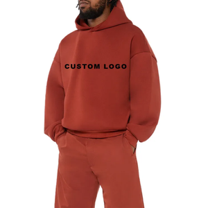 Pull à capuche coupe-vent en coton éponge oversize pour hommes avec poche avant Logo personnalisé imprimé Street Fashion Sweats à capuche coupe ample pour hommes - Product Image 3