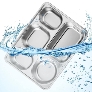 Lot de 5 plateaux et assiettes rondes divisées en acier inoxydable écologiques pour les mariages, les adultes, les collations, les portions de nourriture - Product Image 2