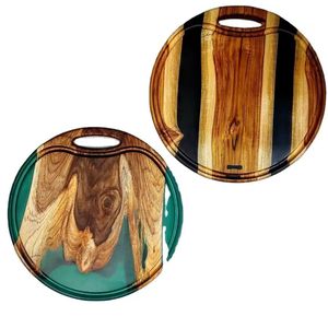 Plateau de table Vente en gros Design chaud Plateau de service plat en résine et en bois Plateau de service en bois d'acacia fait à la main avec poignée en métal - Product Image 1