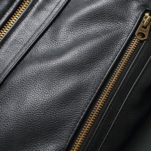 2023 Vintage motard veste col montant couche supérieure peau de vache peau de mouton en cuir véritable toile nouveau printemps Style hiver caractéristiques - Product Image 4