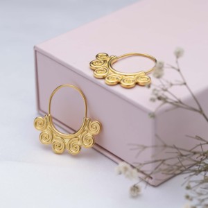 Pendientes de Plata de Ley 925 Hechos a Mano en Turquía, Estilo Vintage en Espiral, Chapados en Oro de 22K y Rodio, para Mujer - Product Image 1