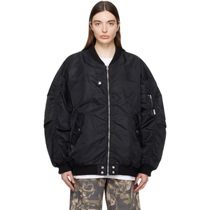 Wholesale Black Bomber <b>Jacket</b> Women Solid Color Quilted Full Sleeve Zipper Closure Turn-down Collar Autumn Wear - Product Image 1