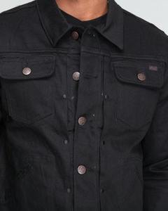 เสื้อแจ็กเก็ตยีนส์สำหรับผู้ชายเสื้อแจ็กเก็ตยีนส์สีดำสั่งทำโลโก้แบรนด์ - Product Image 4