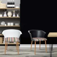 Chaise de salle à manger ergonomique moderne en plastique DHF, avec coussin de siège rembourré durable, dossier côtelé et pieds en bois, idéale pour café et restaurant