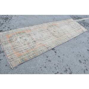 Tapis turc vintage 3.4x11 pieds Beige Orange classique grande surface en laine Patchwork Design Latex soutenu pour couloir ou décor de chambre - Product Image 2