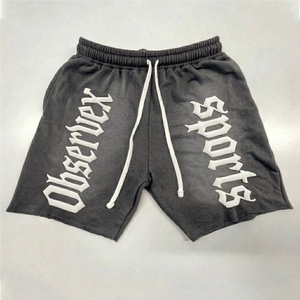 Embroidered <b>Patch</b> French Terry <b>Men</b> Baggy Acid Wash <b>Short</b> Pants Custom Rhinestone 100% Cotton Oversized <b>Men's</b> Sports <b>Shorts</b> - Product Image 3