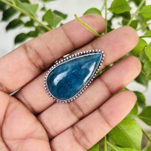 Wholesale 925 Silver plated Trendy <b>Crystal</b> Gemstone <b>Rings</b> Blue Apatite Wedding Engagement Jewelry for Parties - Product Image 2
