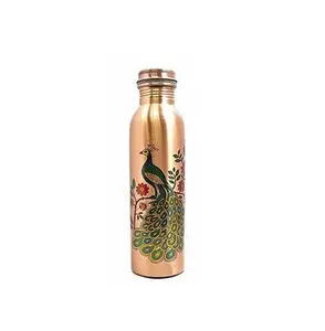 Handmade Peacock Printed Best Copper Water Drinking Bottle For Drink Water Best Quality Product Of India For Promotion Gifts