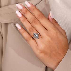 Classic IGI Certified 1.3 Ct Lab Grown Diamond Engagement Wedding Ring Custom Hidden Halo Marquise Twisted Pave <b>Infinity</b> Style - Product Image 5