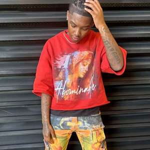 Huili Oem personnalisé poids lourd 100% coton français éponge t-shirts hommes recadrée ourlet brut Boxy graphique t-shirt - Product Image 3